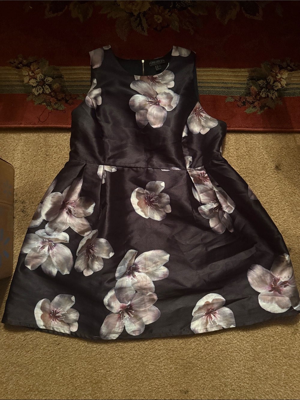 Woman’s Floral Fit-and-Flare Tea Cup Dress in Black